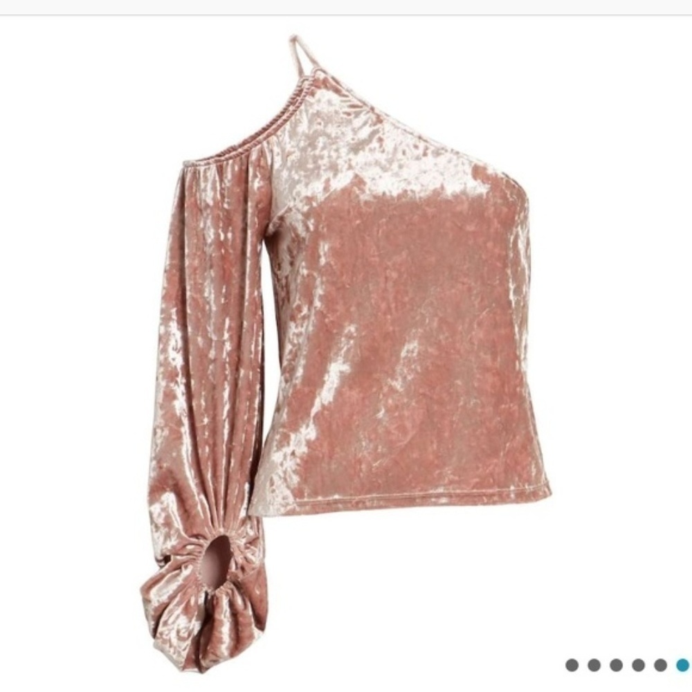 Leith One-Shoulder Velour Top M Pink Adobe
